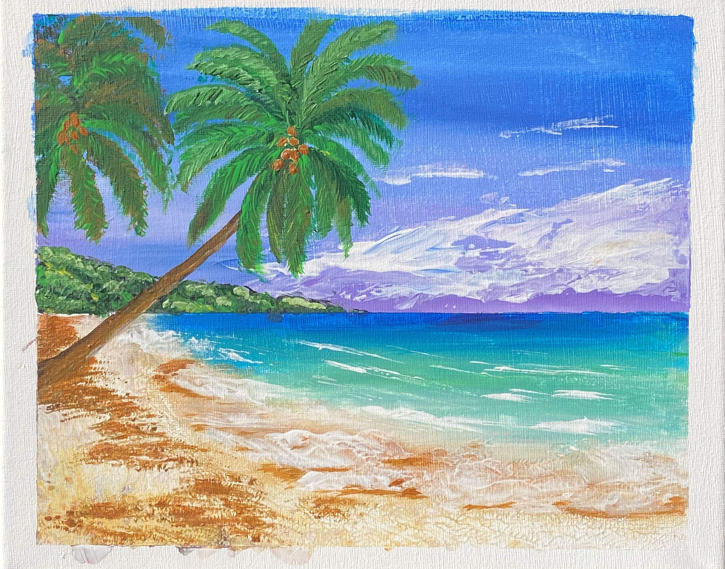 Beach and coconut tree painting